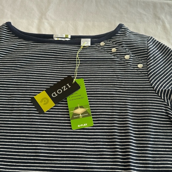 🏌️‍♀️🎾 NWT IZOD golf/tennis G-Flex SPF40 top blue white stripe M - Picture 3 of 11